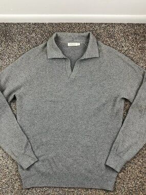 Suitsupply Polo Sweater Ribbed Wool Cashmere Raglan Heather Gray Mens Small